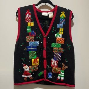 Bobbie Brooks Women’s CHRISTMAS Vest Button Up Size 12/14 Detailed Sequins NWOT